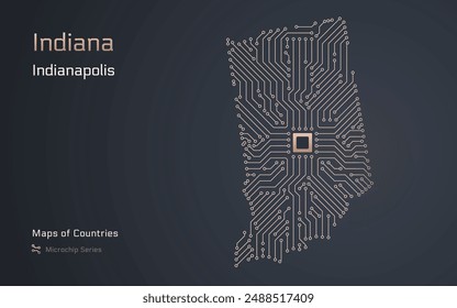 Indiana Map with a capital of Indianapolis Shown in a Microchip Pattern. Silicon valley, E-government. United States vector maps. Microchip Series	