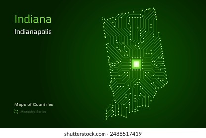 Indiana Map with a capital of Indianapolis Shown in a Microchip Pattern. Silicon valley, E-government. United States vector maps. Microchip Series	