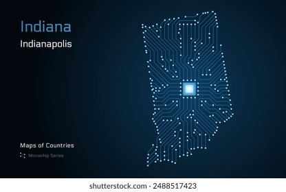 Indiana Map with a capital of Indianapolis Shown in a Microchip Pattern. Silicon valley, E-government. United States vector maps. Microchip Series	