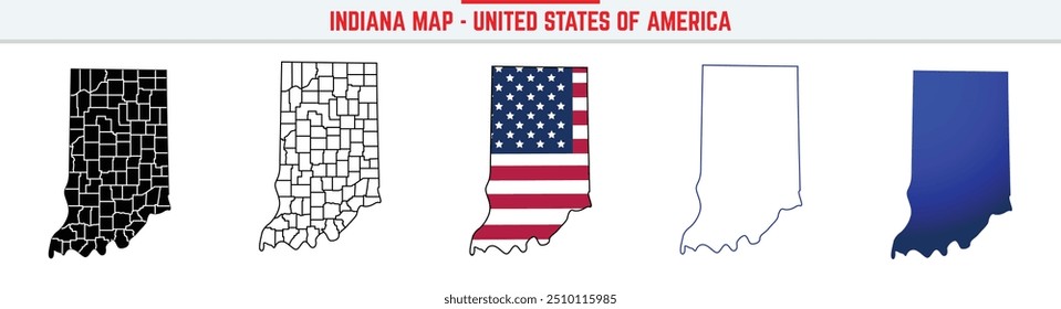 Indiana Map with editable stroke icon. Indiana USA State thin line icon, Indiana map vector illustration, Indiana, IN blue silhouette vector map