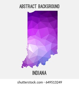 Indiana map in geometric polygonal,mosaic style in violet shades.Abstract tessellation,modern design background,low poly. Vector illustration.