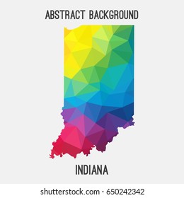 Indiana map in geometric polygonal,mosaic style in rainbow colors.Abstract tessellation,modern design background,low poly. Vector illustration.