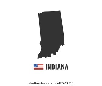 Indiana map isolated on white background silhouette. Indiana USA state. American flag. Vector illustration.