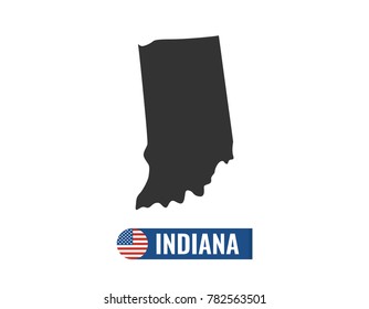 Indiana map isolated on white background silhouette. Indiana USA state. American flag. Vector illustration.