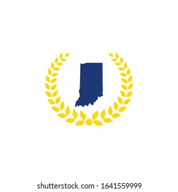Indiana Map And Laurel Wreath Logo Design Template