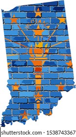 Indiana map on a brick wall - Illustration,  
The state of Indiana map with flag inside