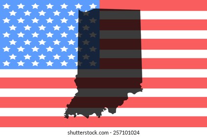 indiana  map on a vintage american flag background