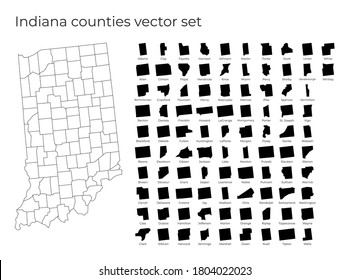 Indiana map with shapes of regions. Blank vector map of the Us State with counties. Borders of the us state for your infographic. Vector illustration.