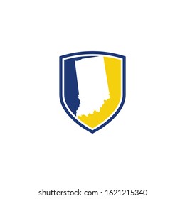 Indiana Map and Shield Logo Icon Template 001