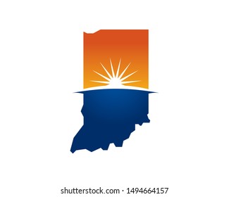 indiana map silhouette with sunrise over the horizon line