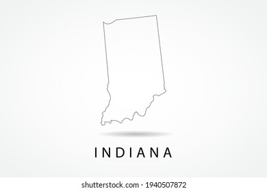 Indiana Map- State of USA Map International vector template with thin black outline or outline graphic sketch style and black color isolated on white background - Vector illustration eps 10