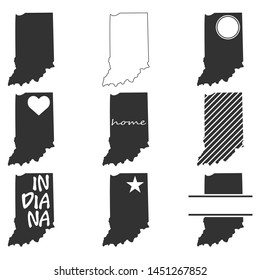 Indiana Map. Symbol Icon Set. Flat Vector Art Design. Clip Art Logo Collection.