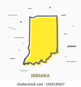 Indiana map in thin line style. Indiana infographic map icon with small thin line geometric figures. Indiana state. Vector illustration linear modern concept