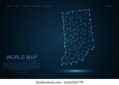 Indiana Map - USA Map Maische Linie und Punkt-Skalen auf blauem Technologie-Hintergrund. Drahtrahmen 3D Mesh polygonale Netzwerklinie, Design Kugel, Punkt und Struktur - Vektor-Illustration eps 10