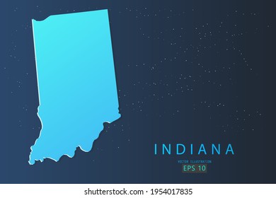 Indiana Map - USA, United States of America map, World Map International vector template with 3d, gradient blue color and stars isolated on galaxy background - Vector illustration eps 10