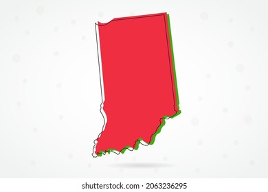 Indiana Map - USA, United States of America map vector template with including red, green and black outline sketch isolated on white background - Vector illustration eps 10