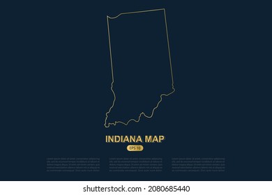 Indiana Map - USA, United States of America Map vector with thin gold outline graphic sketch style isolated on dark background for card design, poster, banner - Vector illustration eps 10