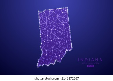 Indiana Map - USA, United States of America map vector template with purple mash line, point scales, and polygon style isolated on purple technology background - Vector illustration eps 10