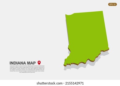 Indiana Map - USA, United States of America Map vector template with isometric style including shadow, green and brown color isolated on white background - Vector illustration eps 10