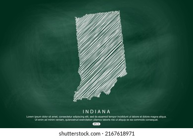 Indiana Map - USA, United States of America Map vector template with white outline graphic sketch and old school style  isolated on Green Chalkboard background - Vector illustration eps 10