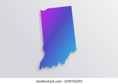 Indiana Map - USA, United States of America Map vector with 3D, paper style including shadow and Gradient blue, purple color on grey background for design, infographic - Vector illustration eps 10