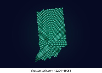 Indiana Map - USA, United States of America Map  vector template with green dots, grid, grunge, halftone style isolated on dark background for education, infographic - Vector illustration eps 10