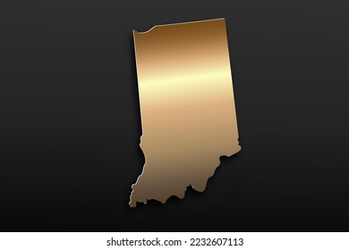 Indiana Map - USA, United States of America Map vector template with 3D, gold luxury style including shadow on black background for design, education, website - Vector illustration eps 10