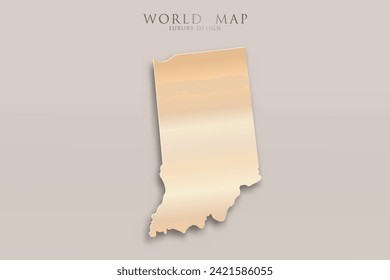 Indiana Map - USA, Vereinigte Staaten von Amerika Kartenvektor-Vorlage mit 3D, Gold Luxus-Design einschließlich Schatten auf hellem Hintergrund für Design, Bildung, Website - Vektorgrafik eps10