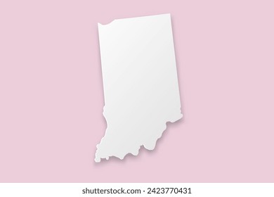 Indiana Map - USA, Vereinigte Staaten von Amerika Karte Vektorvorlage mit Papierschnitt-Stil einschließlich Schatten und Weiß-Farbe auf rosafarbenem Hintergrund für Design, Website - Vektorgrafik eps10