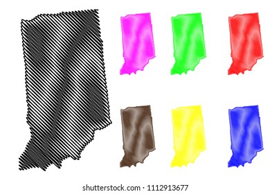 Indiana map vector illustration, scribble sketch Indiana map black, red, blue, green, yellow, purple