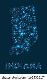 Indiana network map. Abstract geometric map of the US state. Internet connections and telecommunication design. Cool vector illustration.