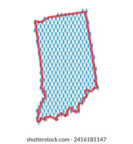 Indiana population map. Stick figures people map with bold red translucent state border. Pattern of men and women icons. Isolated vector illustration. Editable stroke.