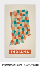 Indiana poster. Map of the us state with colorful regions. Shape of Indiana with us state name. Stylish vector illustration.