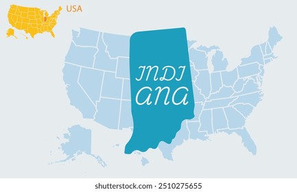 indiana. A province of the United States of America.USA map.art and illustrator.USA.in background.vector Design .freedom.4th of july