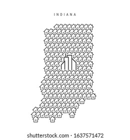 Indiana real estate property map. Icons of houses in the shape of a map of Indiana. Creative concept for a real estate agency. Vector illustration.