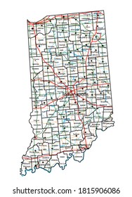 Indiana road and highway map. Vector illustration.
