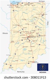 indiana road map with flag