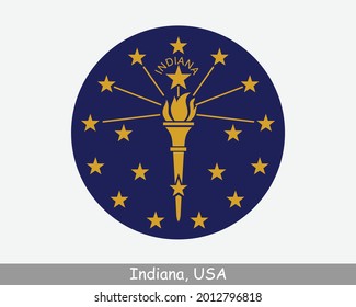 Indiana Round Circle Flag. IN USA State Circular Button Banner Icon. Indiana United States of America State Flag. The Hoosier State EPS Vector