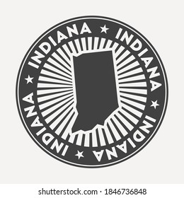 Indiana round logo. Vintage travel badge with the circular name and map of us state, vector illustration. Can be used as insignia, logotype, label, sticker or badge of the Indiana.