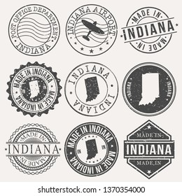 Indiana Set of Stamps. Travel Stamp. Made In Product. Design Seals Old Style Insignia.