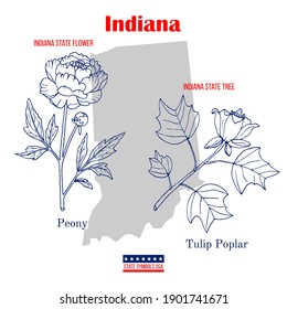 Indiana. Set of USA official state symbols. Vector hand drawn illustration