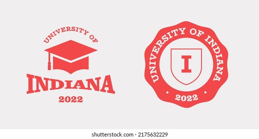 Indiana Slogan Typography Graphics For T-shirt. University Print And Logo For Apparel. T-shirt Design With Shield And Graduate Hat. Vector Illustration.