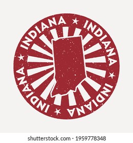 Indiana stamp. Travel red rubber stamp with the map of US state, vector illustration. Can be used as insignia, logotype, label, sticker or badge of Indiana.