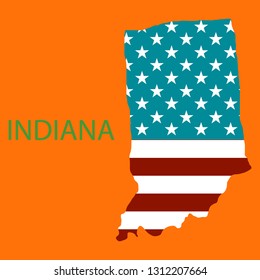 Indiana state of America with map. Flag print on map of USA for geographic themes. Map of West Indiana state.
