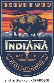 Indiana state emblem, the dawn on a blue background