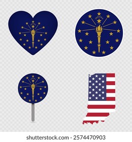 Indiana State Flag Icons Pack. Vector illustration.