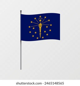 Indiana state flag on flagpole. Vector illustration.