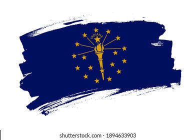 The Indiana state flag, USA. American state  banner brush concept. Horizontal vector Illustration isolated on white background.  