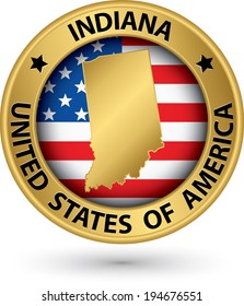 Indiana state gold label with state map, vector illustration
