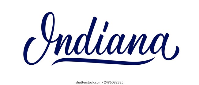 Indiana state hand lettering isolated on white background. Modern calligraphy for posters, cards, t-shirts, postcards, souvenirs and stickers. Vector illustration.